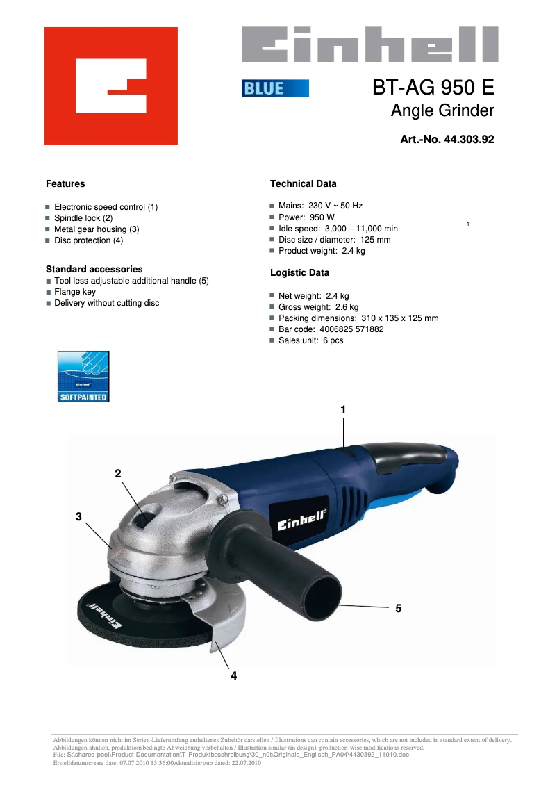 Página 1 del manual Manual de usuario Einhell BT-AG 950 E