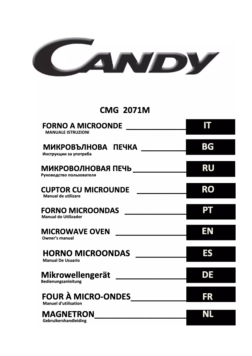 Page 1 de la notice Manuel utilisateur Candy CMG 2071