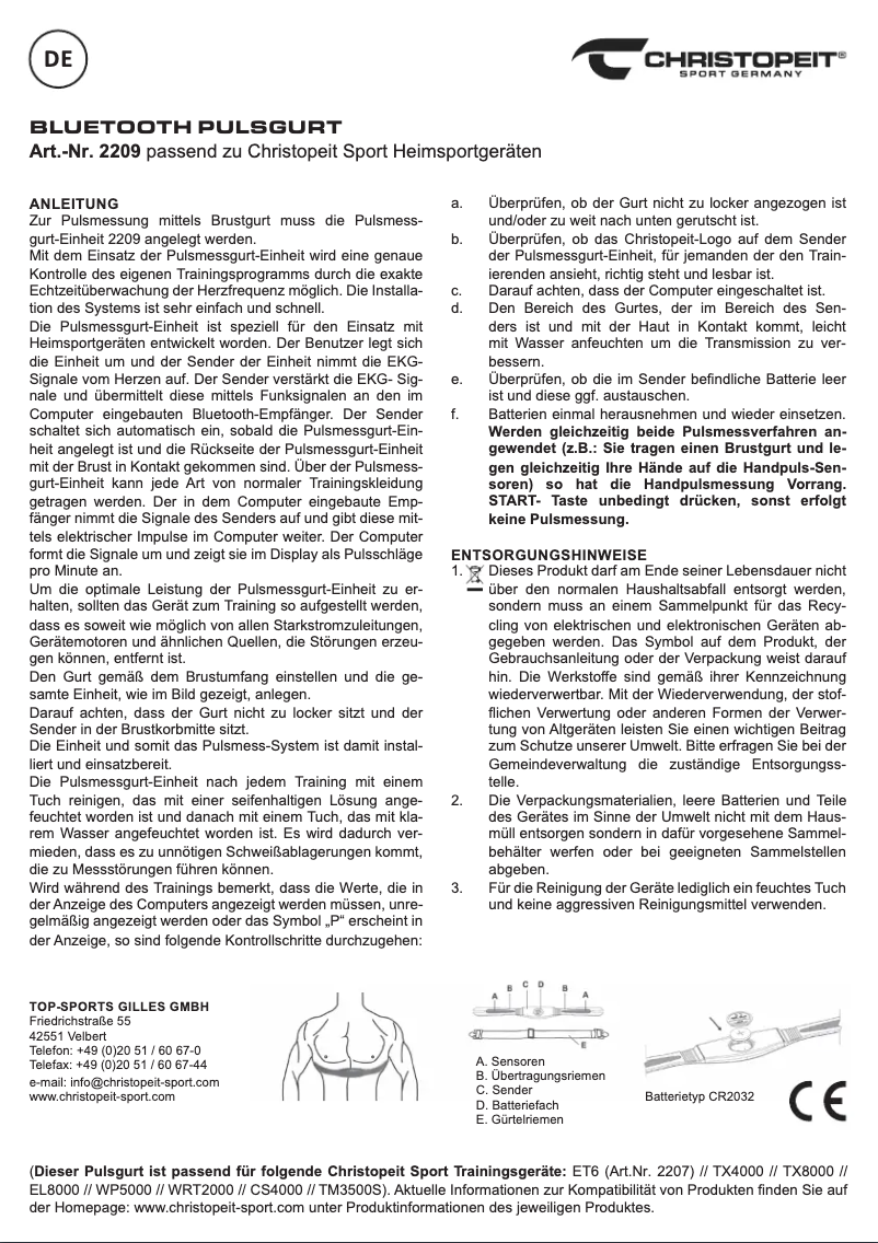 Page 1 de la notice Manuel utilisateur Christopeit 2209