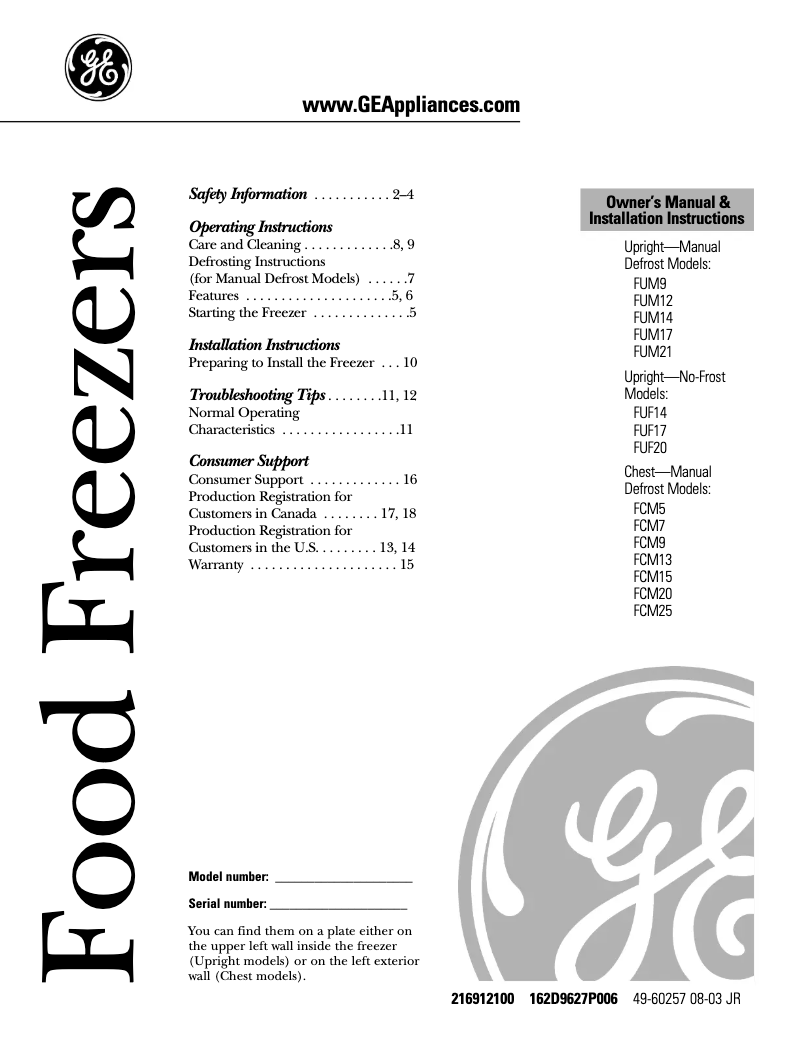 Page 1 de la notice Manuel d'utilisation et d'entretien GE FCM5HDMWH