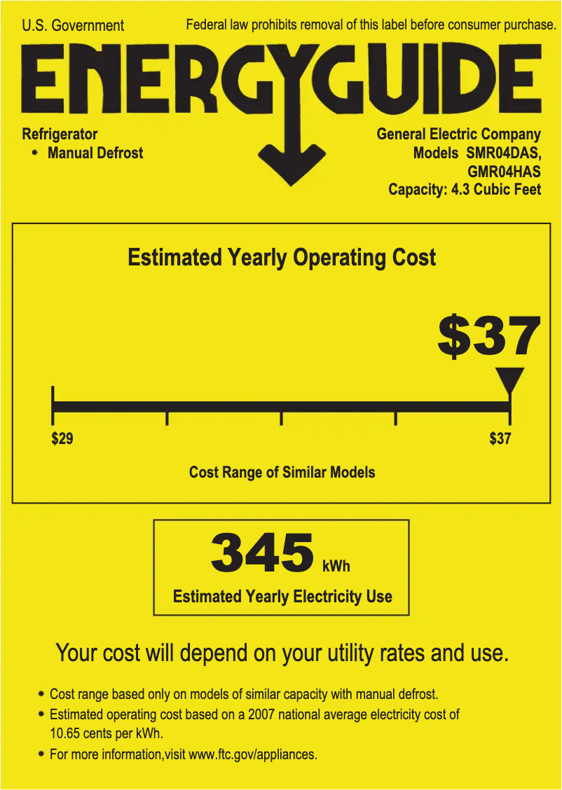 Page n°1 - Label énergétique GE SMR04DASCS