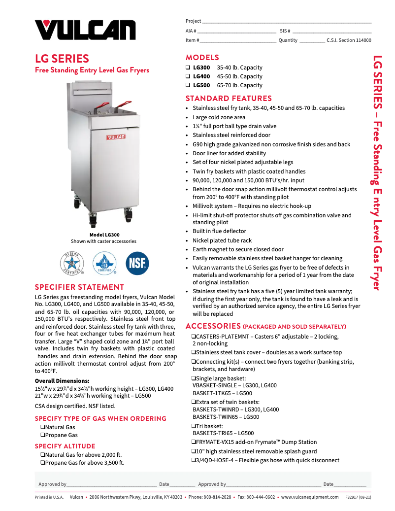 Page 1 de la notice Fiche technique Vulcan LG500