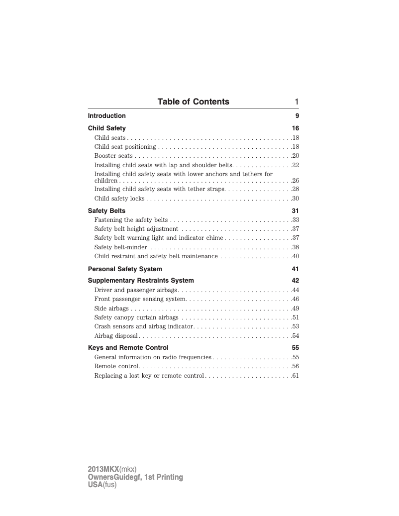Page 1 of the manual User Manual Lincoln MKX (2013)