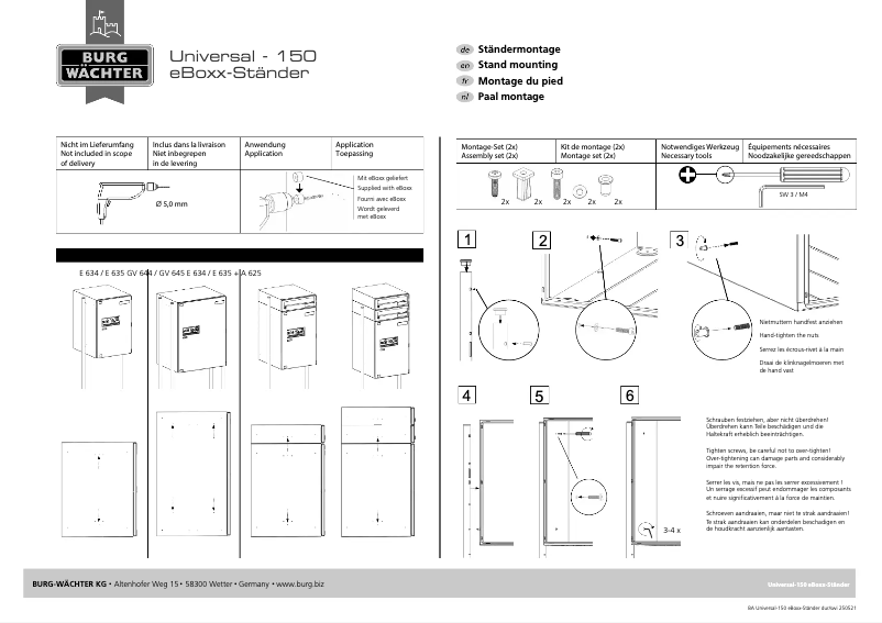 Page 1 de la notice Manuel utilisateur Burg Wächter Universal 150