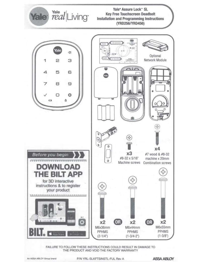 Page 1 of the manual User Manual Yale Real Living Assure Lock YRD456