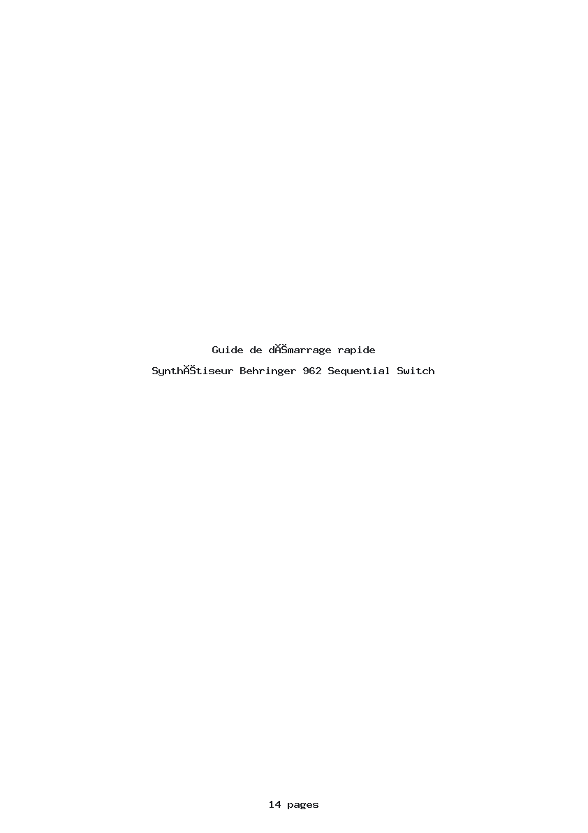 Page 1 de la notice Guide de démarrage rapide Behringer 962 Sequential Switch