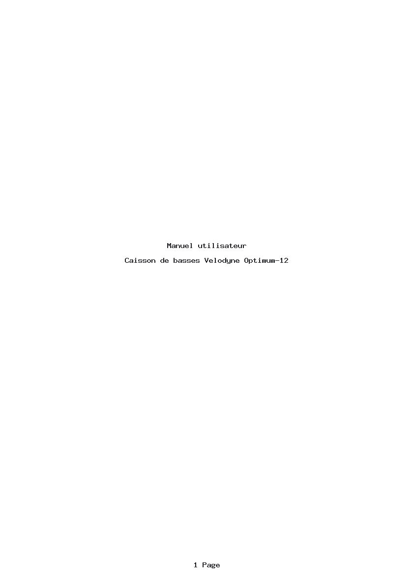 Page 1 de la notice Manuel utilisateur Velodyne Optimum-12
