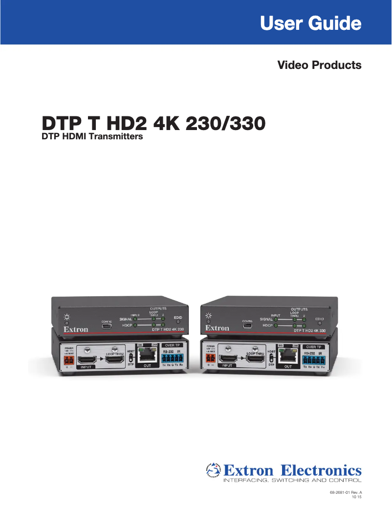 Page 1 of the manual User Manual Extron DTP T HD2 4K 230