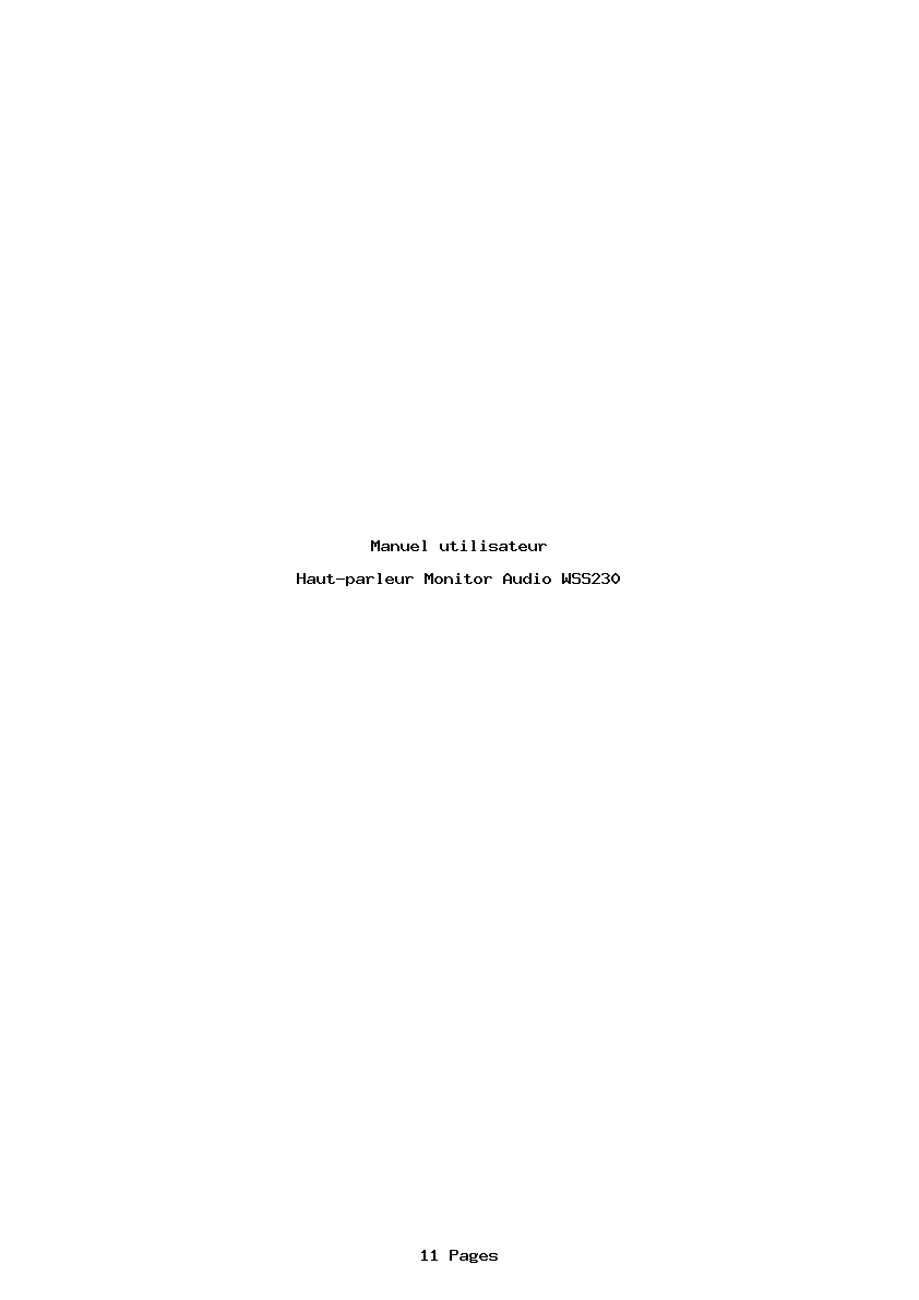 Page 1 de la notice Manuel utilisateur Monitor Audio WSS230
