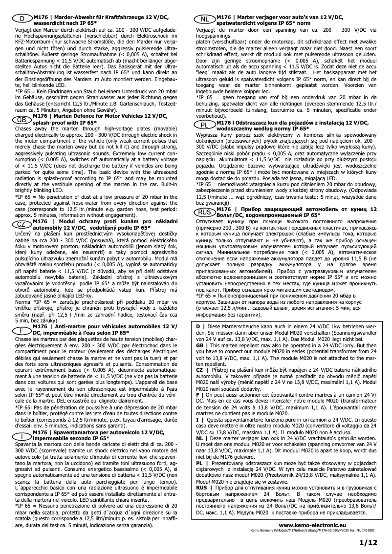 Page 1 de la notice Manuel utilisateur Kemo M176