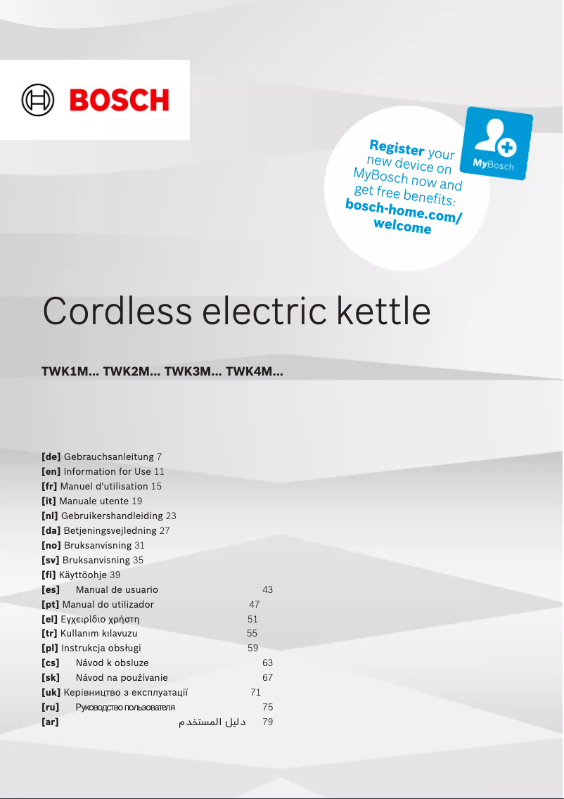 Page 1 de la notice Manuel utilisateur Bosch TWK1M124