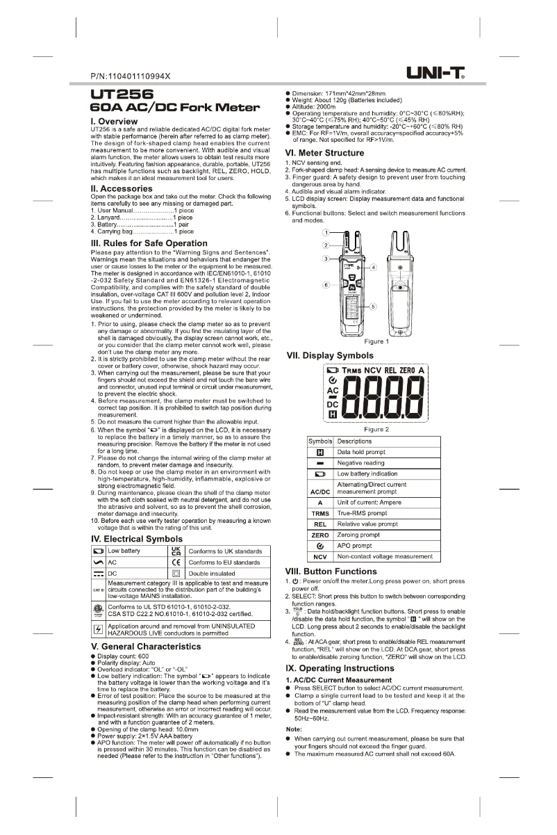 Page 1 de la notice Manuel utilisateur Uni-T UT256