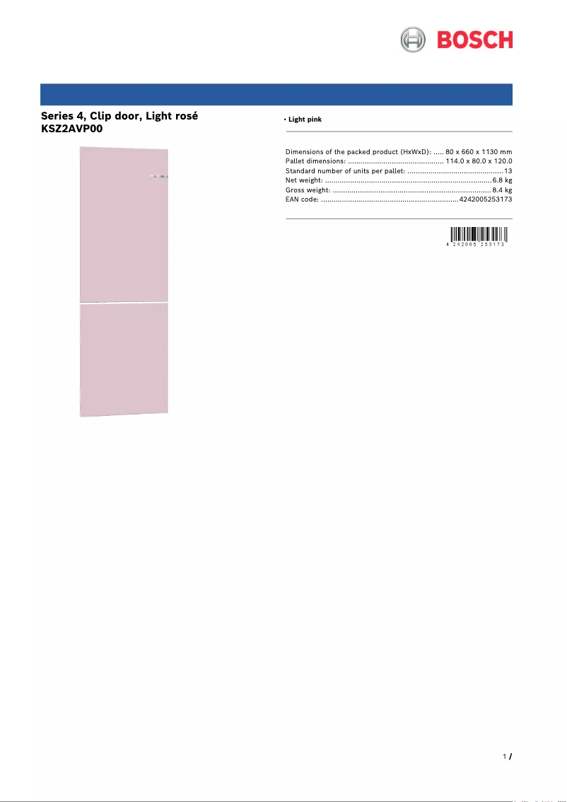 Page 1 de la notice Manuel utilisateur Bosch KSZ2AVP00