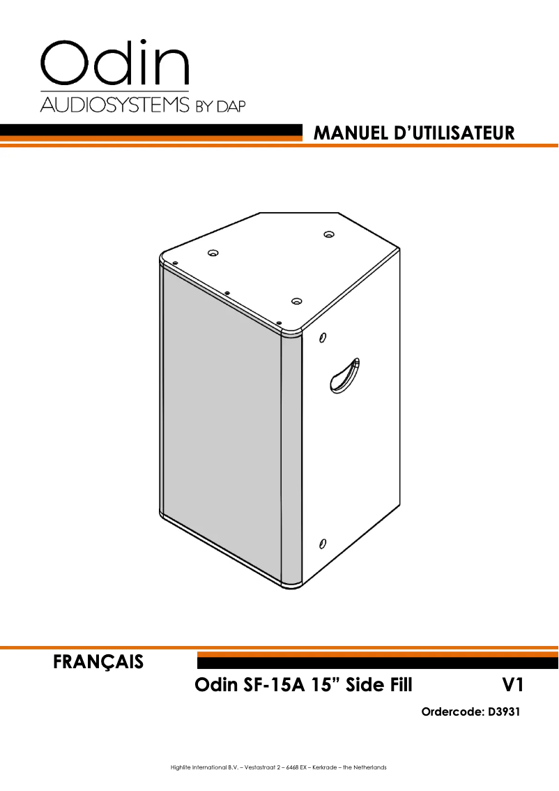 Page 1 de la notice Manuel utilisateur DAP-Audio Odin SF-15A