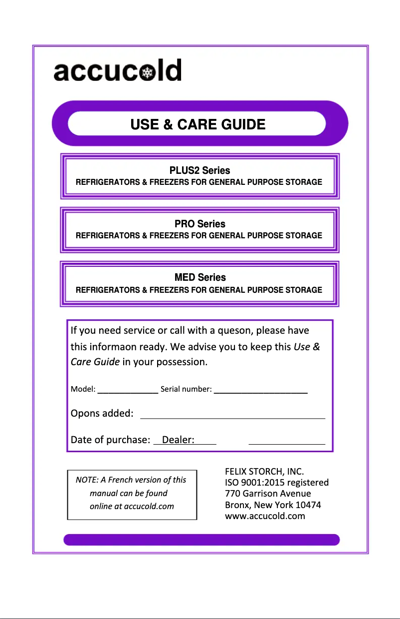 Page 1 de la notice Manuel utilisateur Summit Accucold FFAR10PLUS2
