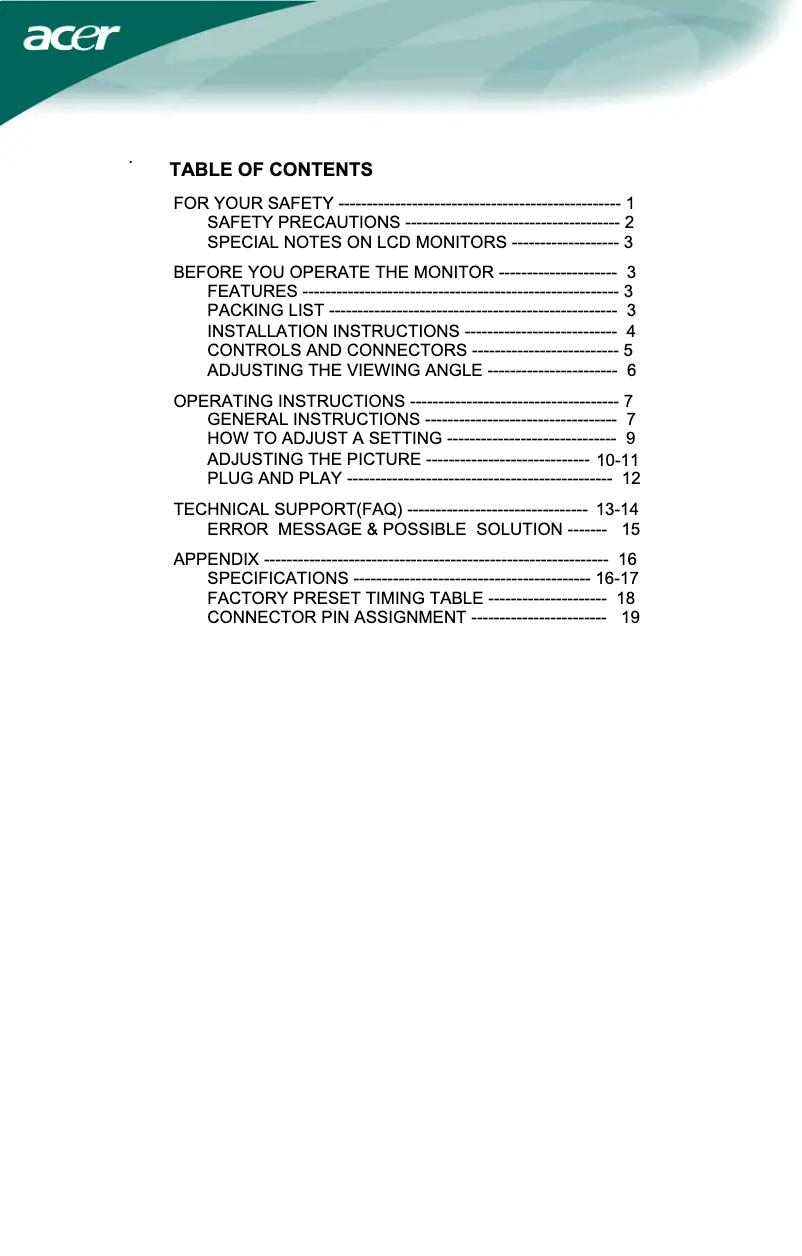 Page 1 de la notice Manuel utilisateur Acer AL1722R