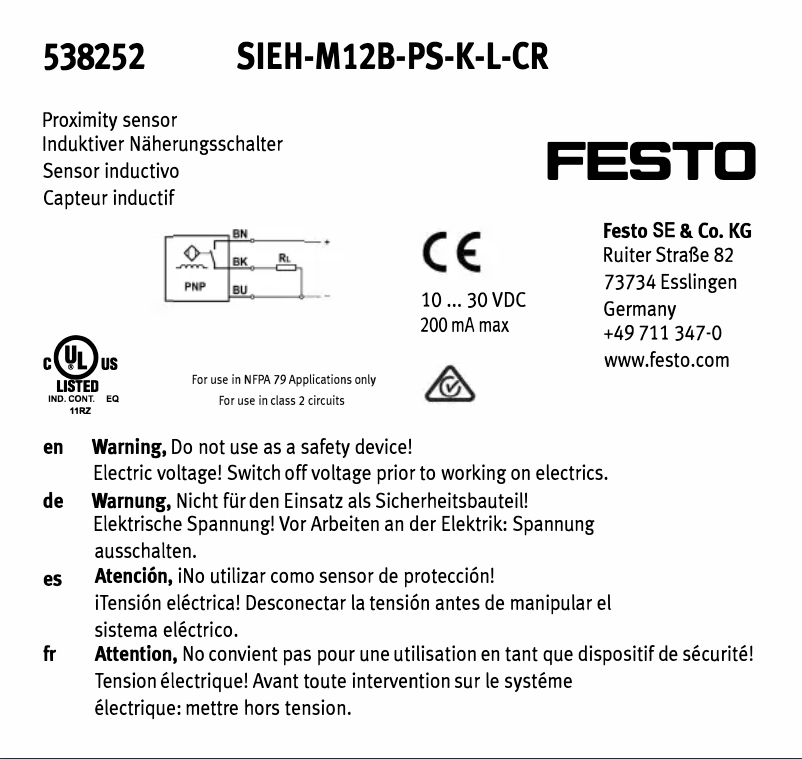 Page 1 de la notice Manuel utilisateur Festo SIEH-M12B-PS-K-L-CR