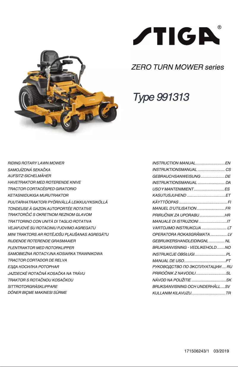 Page 1 de la notice Manuel utilisateur Stiga ZT 7132 T