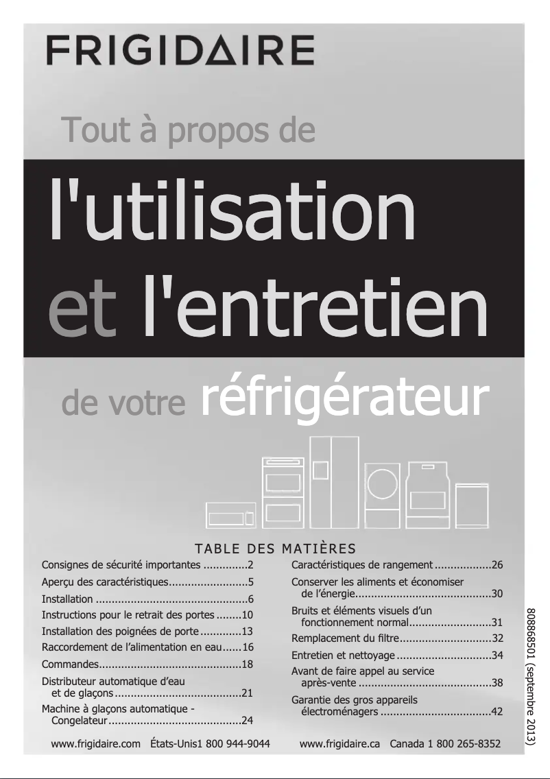 Page 1 de la notice Manuel utilisateur Frigidaire FDBS2750SS