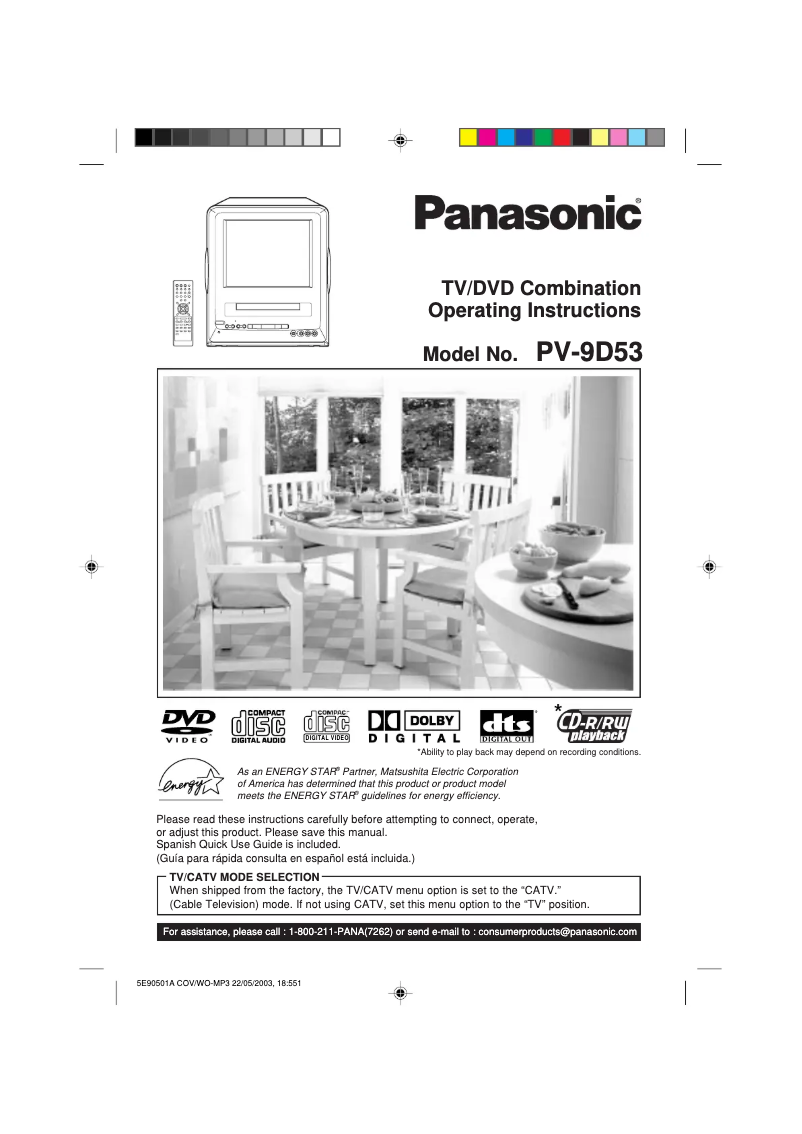 Page 1 de la notice Manuel utilisateur Panasonic PV-9D53