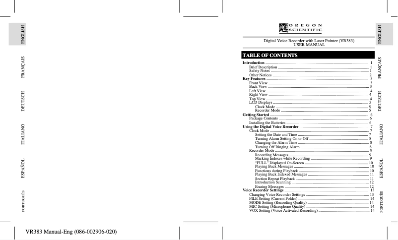 Page 1 de la notice Manuel utilisateur Oregon Scientific VR383