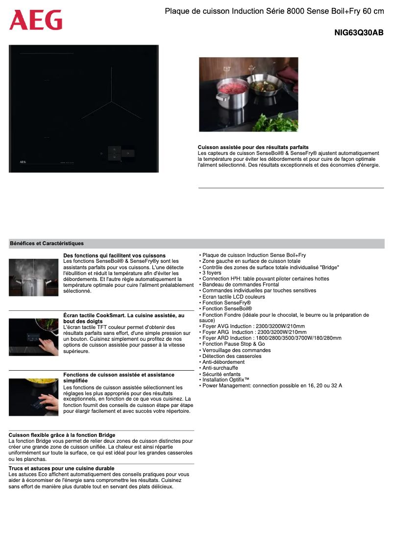 Page 1 de la notice Fiche technique AEG NIG63Q30AB