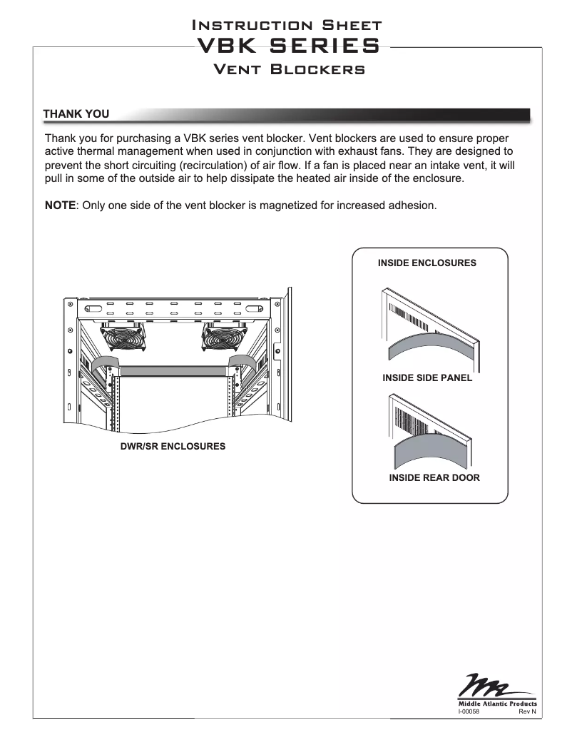 Page 1 de la notice Manuel utilisateur Middle Atlantic VBK-E25