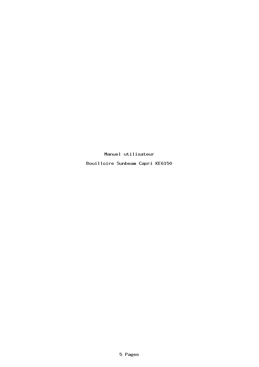 Page 1 de la notice Manuel utilisateur Sunbeam Capri KE6150