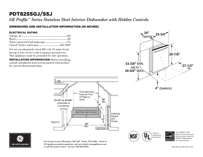 Page 1 of the manual Technical Sheet GE PDT825SGJBB