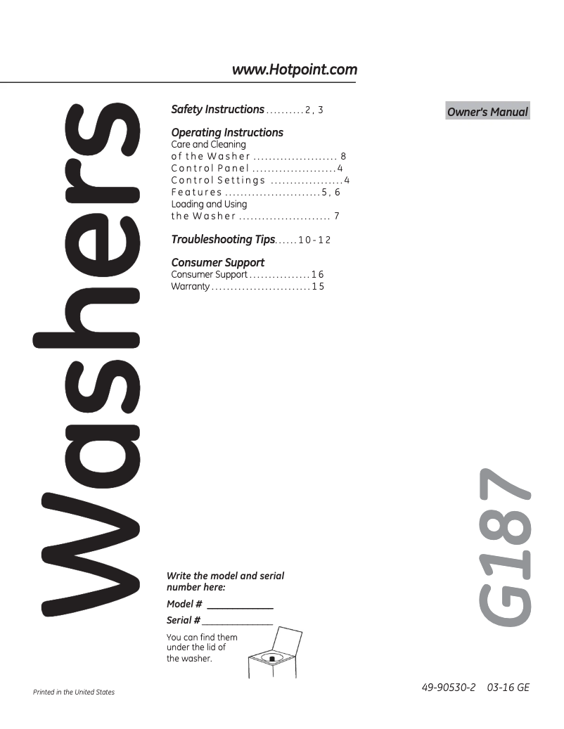 Page 1 de la notice Manuel d'utilisation et d'entretien Hotpoint HTWP1400FWW
