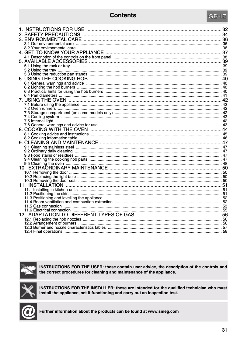 Page 1 de la notice Manuel utilisateur Smeg C8GMXI-1