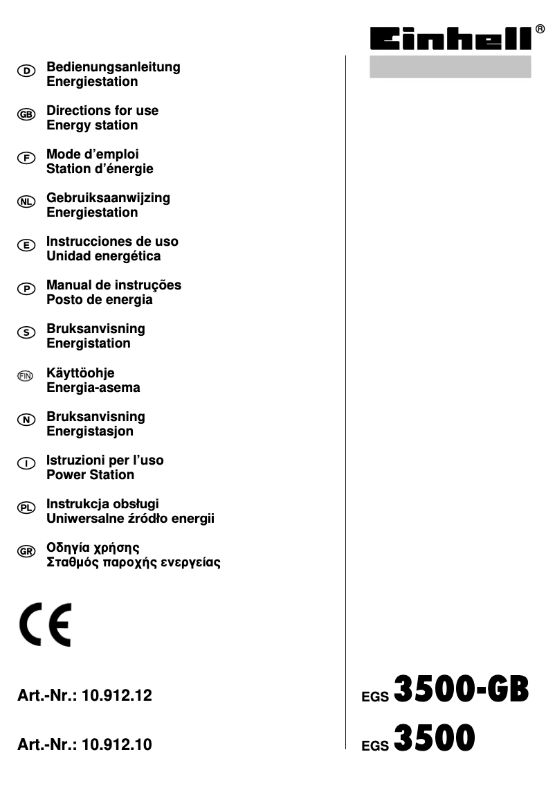 Page 1 de la notice Manuel utilisateur Einhell EGS 3500