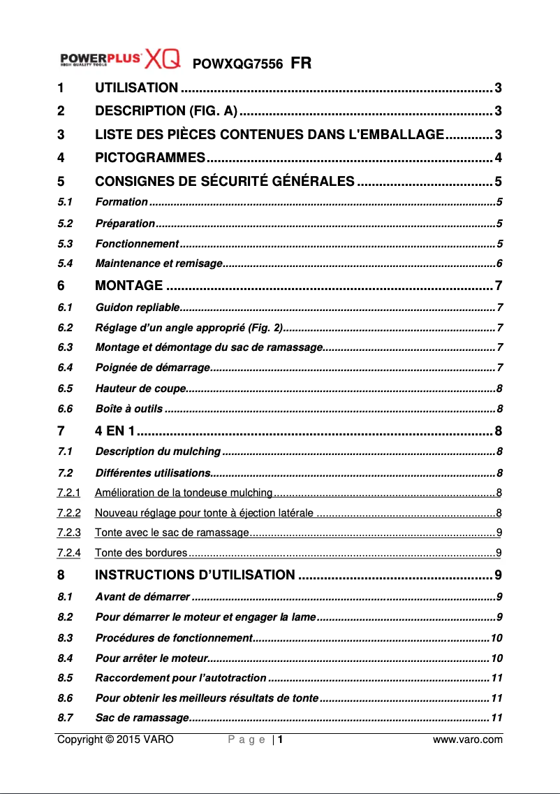 Page 1 de la notice Manuel utilisateur PowerPlus POWXQG7556