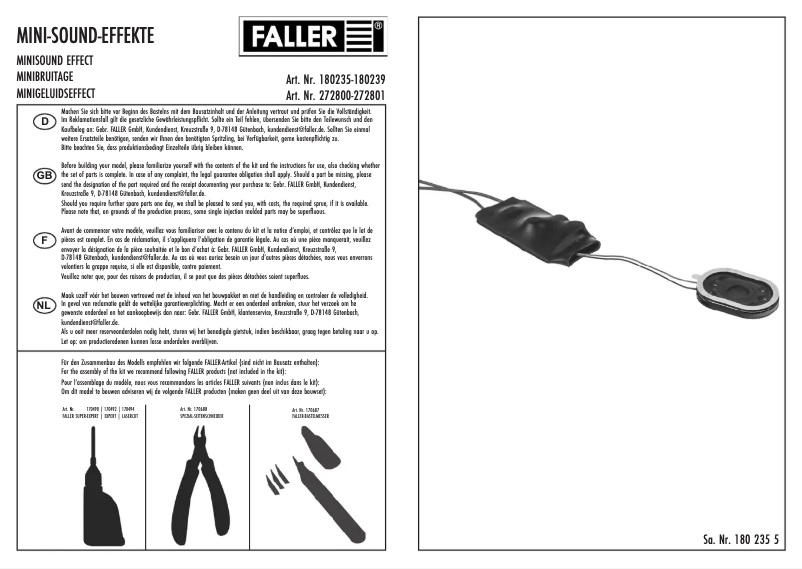 Page 1 de la notice Manuel utilisateur Faller 180237