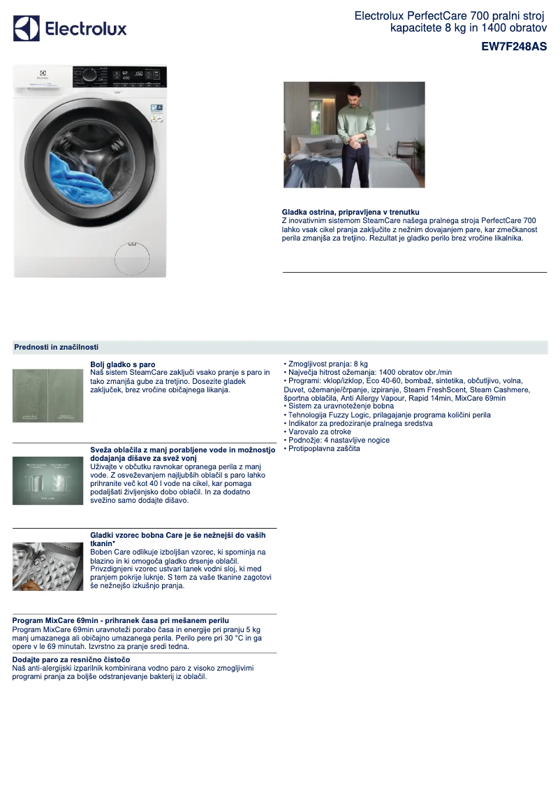 Página 1 del manual Ficha técnica Electrolux EW7F248AS