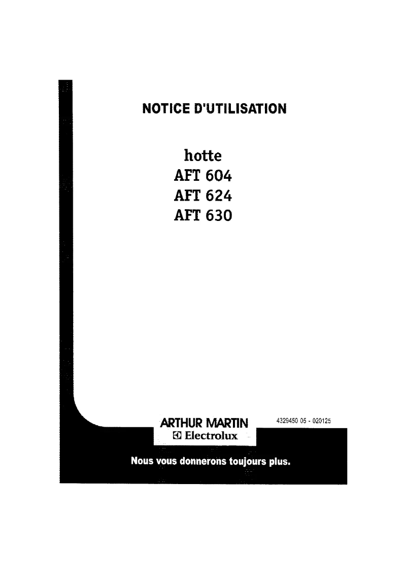 Page 1 de la notice Manuel utilisateur Arthur Martin-Electrolux AFT624W