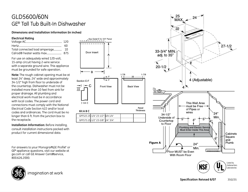 Page n°1 - Fiche technique GE GLD5600NCC