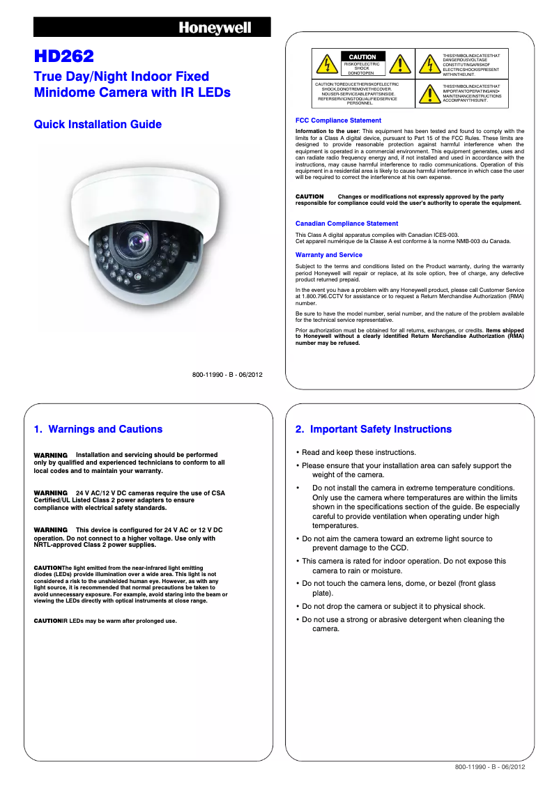 Page 1 de la notice Manuel utilisateur Honeywell Performance HD262