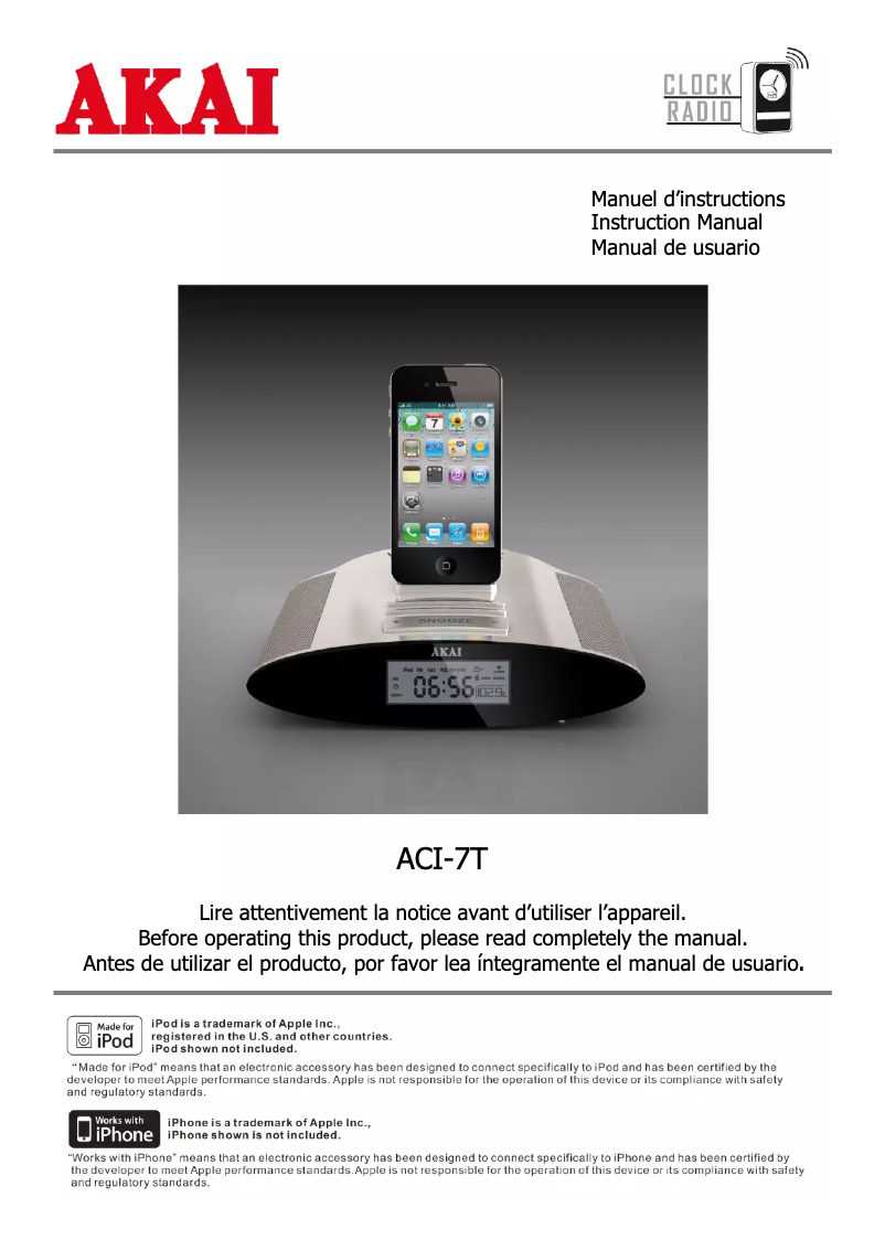 Page 1 of the manual User Manual AKAI ACI-7T