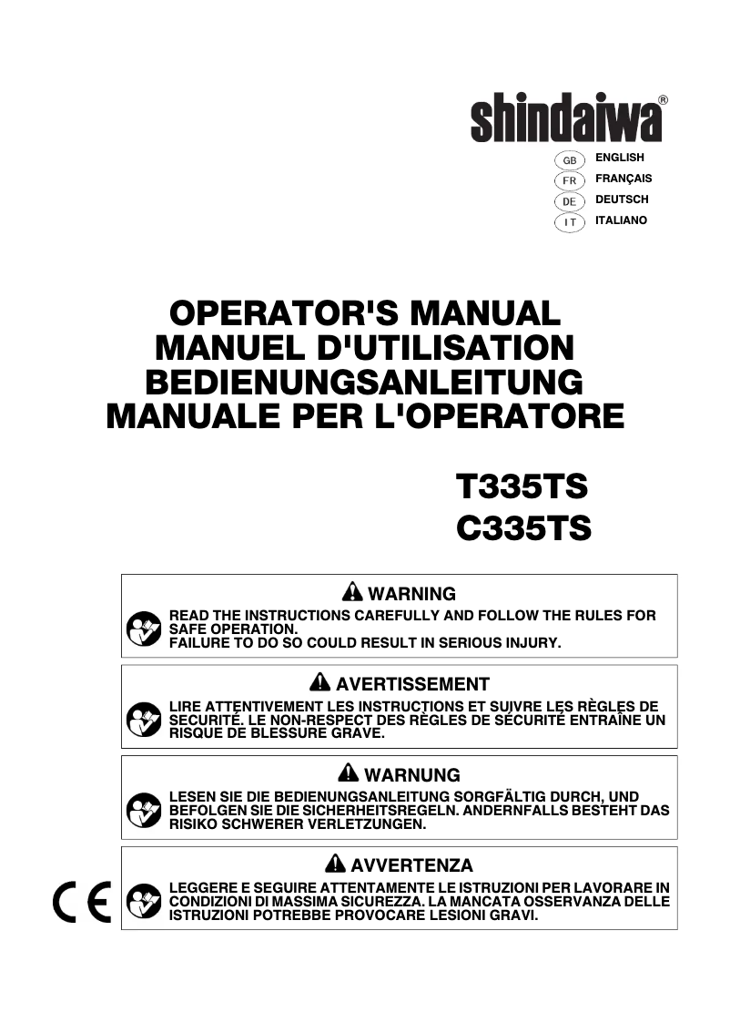 Page 1 de la notice Manuel utilisateur Shindaiwa T335TS