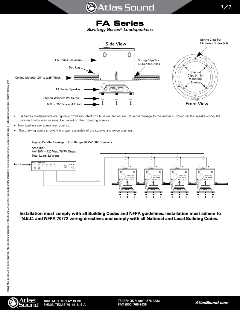 Page 1 de la notice Manuel utilisateur Atlas Sound Strategy FA138T167