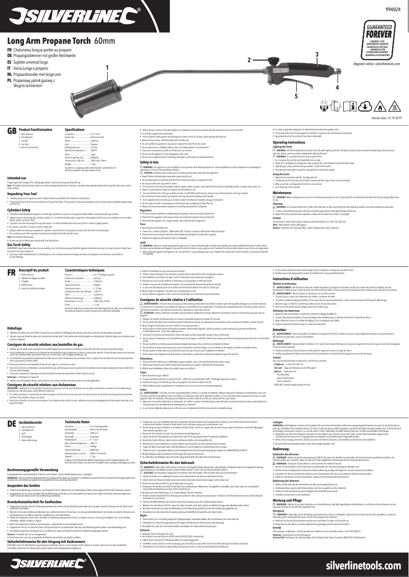 Page 1 de la notice Manuel utilisateur Silverline 994024