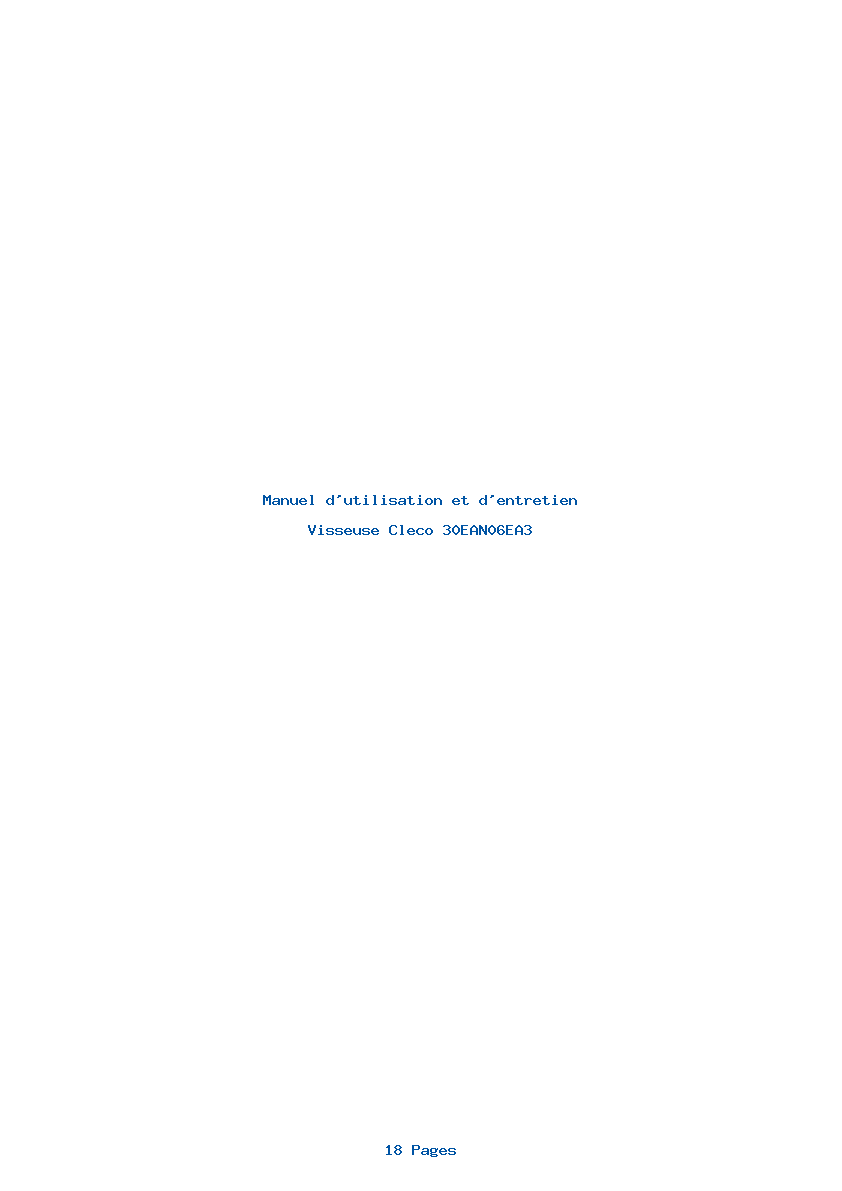 Page 1 de la notice Manuel d'utilisation et d'entretien Cleco 30EAN06EA3