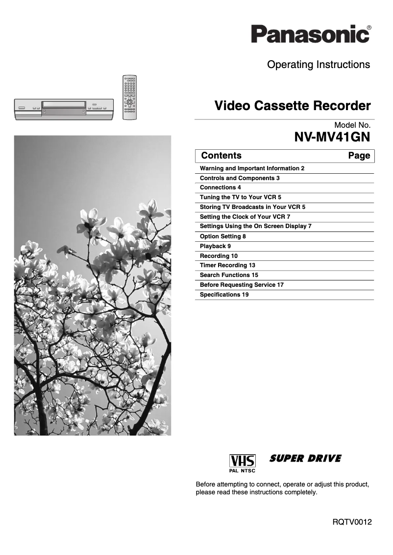 Page 1 de la notice Manuel utilisateur Panasonic NV-MV41GN