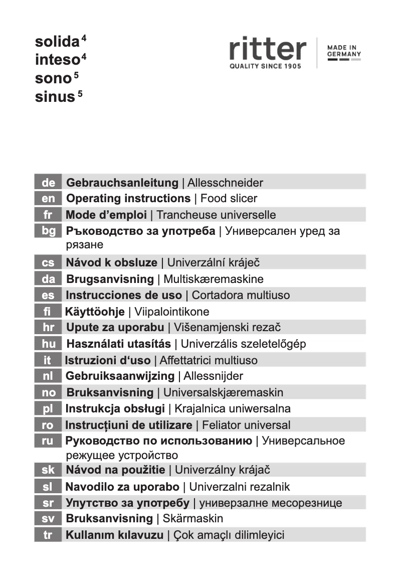 Page 1 of the manual User Manual Ritter Sono 5