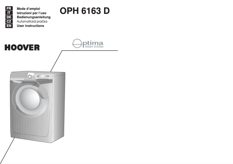 Page 1 de la notice Manuel utilisateur Hoover OPH 6163D-86S