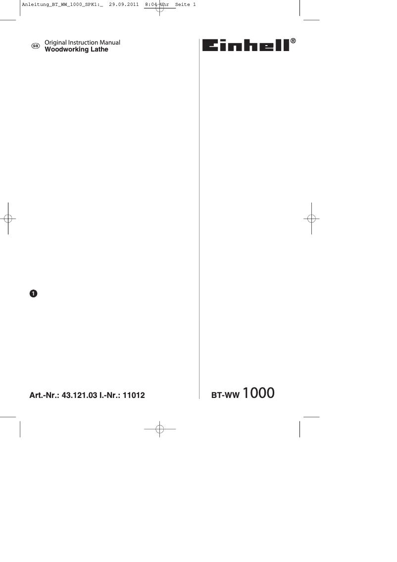 Page 1 de la notice Manuel utilisateur Einhell BT-WW 1000