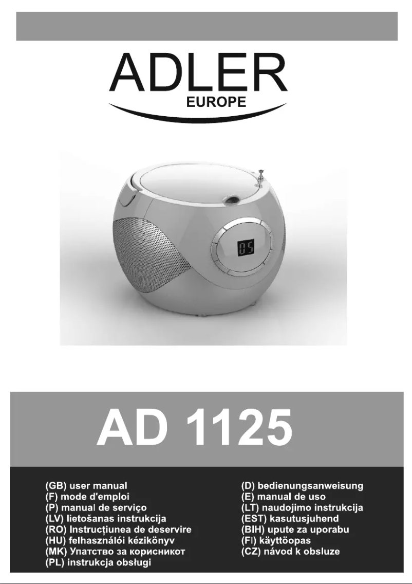 Page 1 de la notice Manuel utilisateur Adler AD 1125