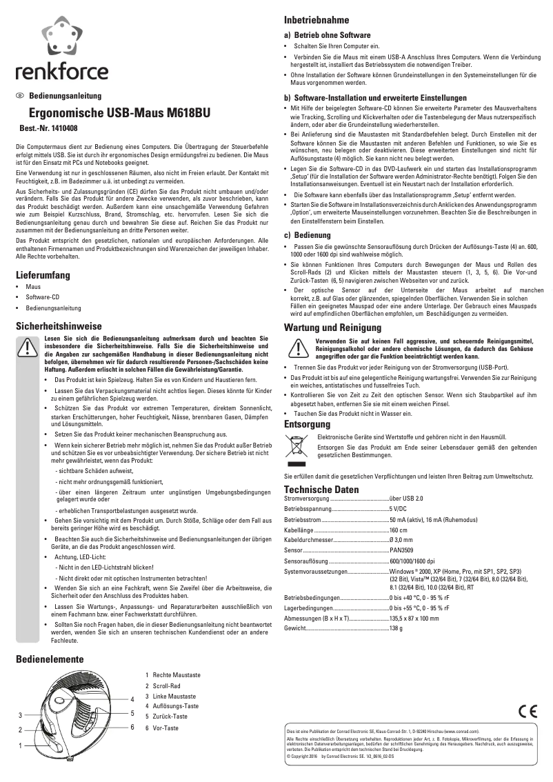 Page 1 de la notice Manuel utilisateur Renkforce M618BU