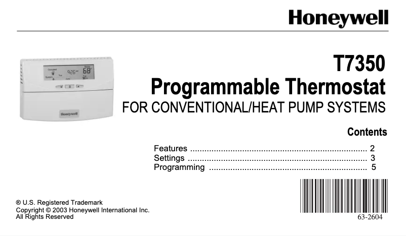 Page 1 de la notice Manuel utilisateur Honeywell T7350